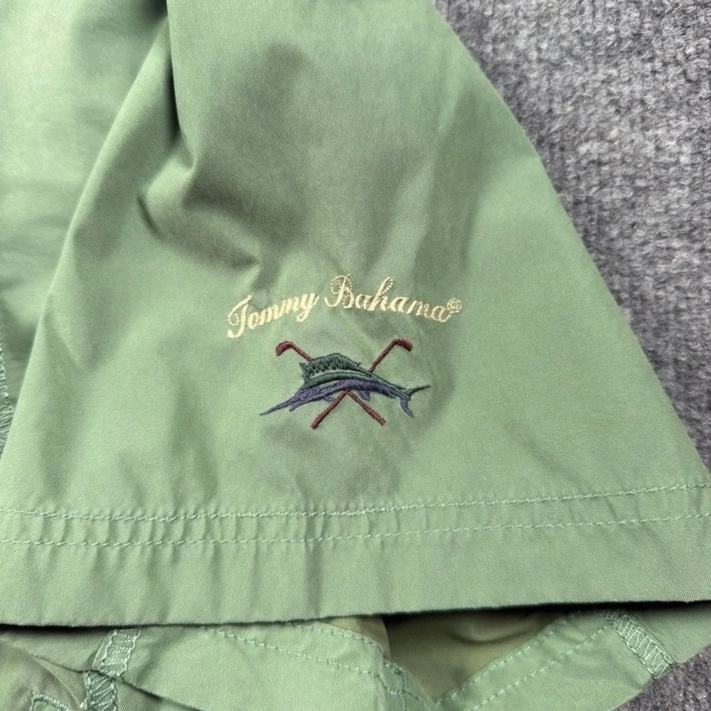 Tommy Bahama Windbreaker Mens Large Green Short Sleeve Quarter Zip Side Golf